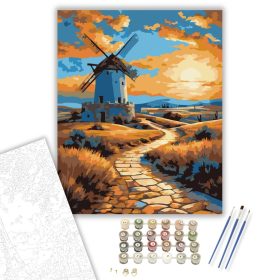 La Mancha Szélmalmai Naplementében - számfestő készlet - Számfestő.hu - 40×50cm - keret nélkül