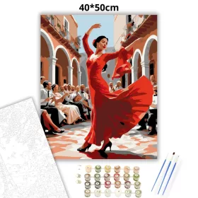 Flamenco Táncos Cordobai Udvarban - számfestő készlet - Számfestő.hu - 40×50cm - Keret nélkül