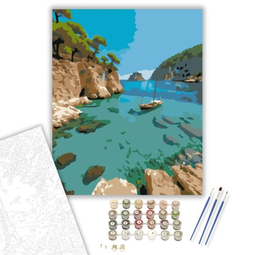 Ibizai Öböl Tiszta Vízzel - számfestő készlet - Számfestő.hu - 40×50cm - keretre feszítve