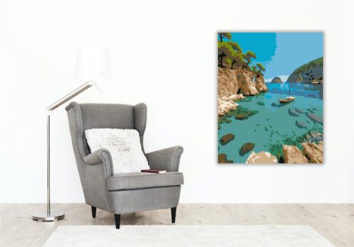 Ibizai Öböl Tiszta Vízzel - számfestő készlet - Számfestő.hu - 60×70cm - keretre feszítve