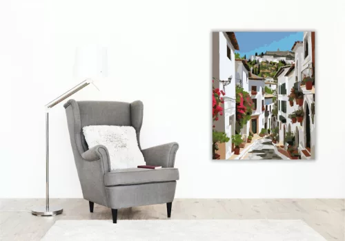 Granadai Utca és Alhambra - számfestő készlet - Számfestő.hu - 80×100cm - keret nélkül