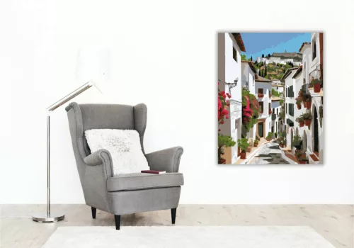 Granadai Utca és Alhambra - számfestő készlet - Számfestő.hu - 40×50cm - Keret nélkül