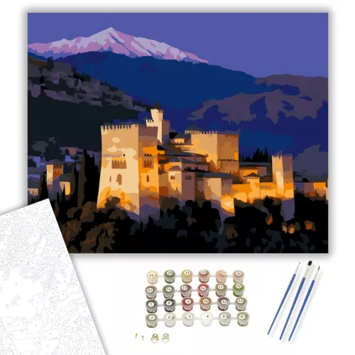 Alhambra Granada Délutáni Fényekben - számfestő készlet - Számfestő.hu - 50×60cm - keretre feszítve
