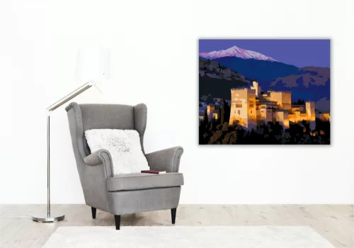 Alhambra Granada Délutáni Fényekben - számfestő készlet - Számfestő.hu - 50×60cm - keret nélkül