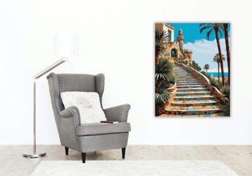 Park Güell Lépcső Barcelonában - számfestő készlet - Számfestő.hu - 40×50cm - keret nélkül