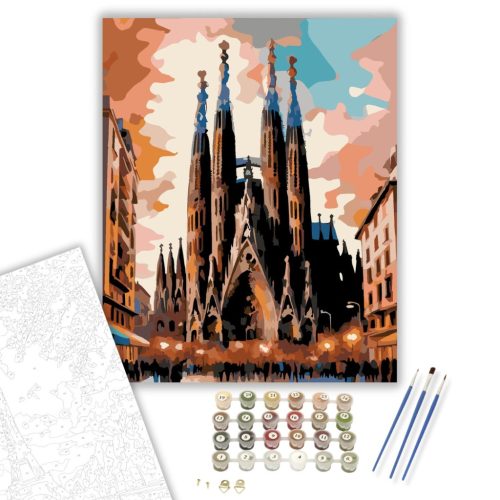 Sagrada Família Naplementében - számfestő készlet - Számfestő.hu - 80×100cm - keretre feszítve