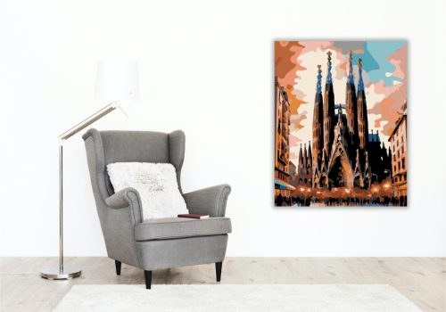 Sagrada Família Naplementében - számfestő készlet - Számfestő.hu - 60×70cm - keretre feszítve