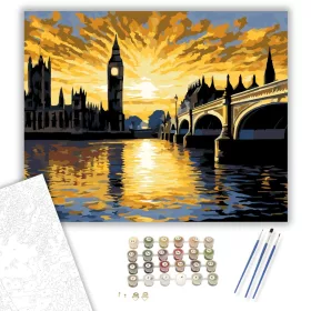 Big Ben és a Westminster Palota Naplementében - számfestő készlet - Számfestő.hu - 40×50cm - keret nélkül