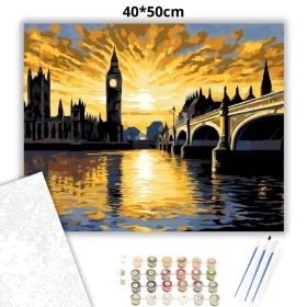 Big Ben és a Westminster Palota Naplementében - számfestő készlet - Számfestő.hu - 40×50cm - Keret nélkül