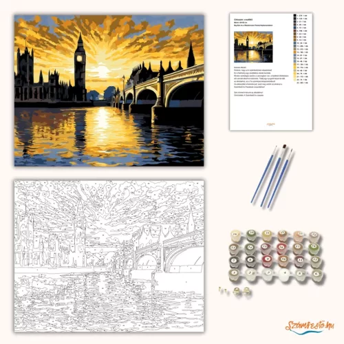 Big Ben és a Westminster Palota Naplementében - számfestő készlet - Számfestő.hu - 40×50cm - Keretre feszítve