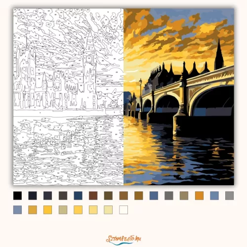 Big Ben és a Westminster Palota Naplementében - számfestő készlet - Számfestő.hu - 40×50cm - Keret nélkül