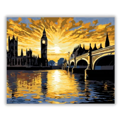 Big Ben és a Westminster Palota Naplementében - számfestő készlet - Számfestő.hu - 40×50cm - Keret nélkül