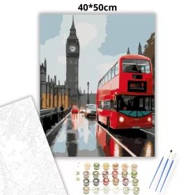 Big Ben és Westminster Bridge Esős Reggelen - számfestő készlet - Számfestő.hu - 40×50cm - Keret nélkül