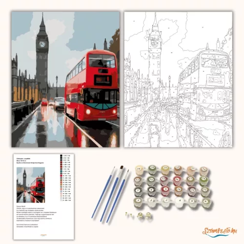 Big Ben és Westminster Bridge Esős Reggelen - számfestő készlet - Számfestő.hu - 40×50cm - Keret nélkül