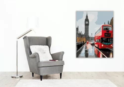 Big Ben és Westminster Bridge Esős Reggelen - számfestő készlet - Számfestő.hu - 60×70cm - keret nélkül
