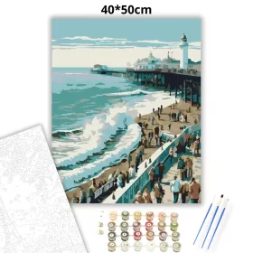 Brighton Tengerparti Látkép - számfestő készlet - Számfestő.hu - 40×50cm - Keret nélkül