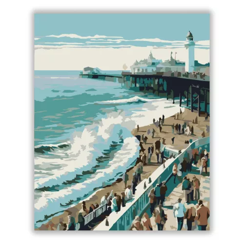 Brighton Tengerparti Látkép - számfestő készlet - Számfestő.hu - 40×50cm - Keret nélkül