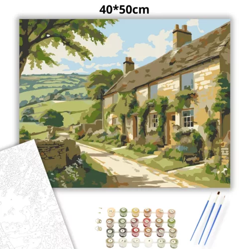 Cotswolds Falusi Táj - számfestő készlet - Számfestő.hu - 40×50cm - Keret nélkül
