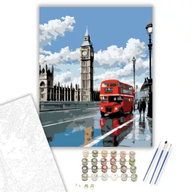 Big Ben és a Piros Busz - számfestő készlet - Számfestő.hu - 40×50cm - keret nélkül