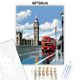 Big Ben és a Piros Busz - számfestő készlet - Számfestő.hu - 40×50cm - Keret nélkül