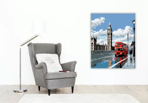Big Ben és a Piros Busz - számfestő készlet - Számfestő.hu - 40×50cm - keret nélkül