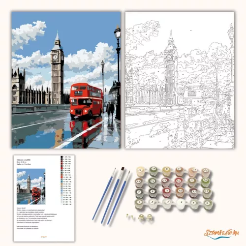 Big Ben és a Piros Busz - számfestő készlet - Számfestő.hu - 40×50cm - Keret nélkül