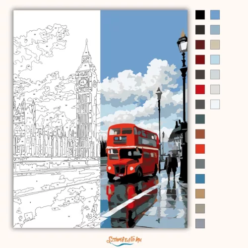 Big Ben és a Piros Busz - számfestő készlet - Számfestő.hu - 40×50cm - Keret nélkül