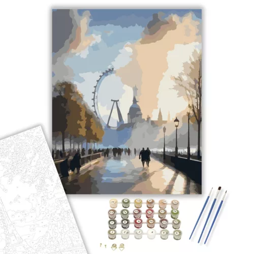 London Eye és a Temze Ködös Reggelen - számfestő készlet - Számfestő.hu - 80×100cm - keret nélkül