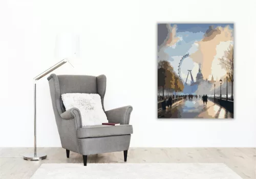 London Eye és a Temze Ködös Reggelen - számfestő készlet - Számfestő.hu - 80×100cm - keret nélkül