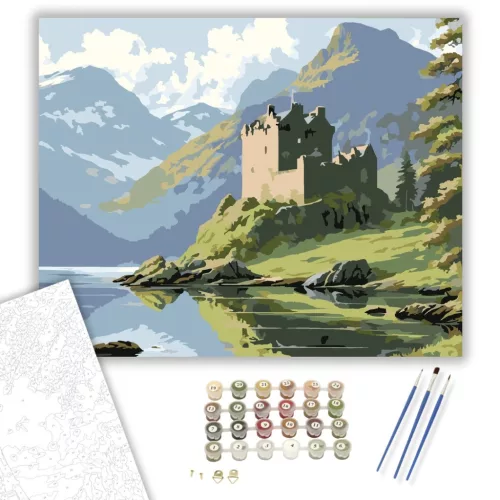 Skót Kastély a Loch Partján - számfestő készlet - Számfestő.hu - 40×50cm - keret nélkül