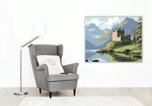 Skót Kastély a Loch Partján - számfestő készlet - Számfestő.hu - 40×50cm - keret nélkül