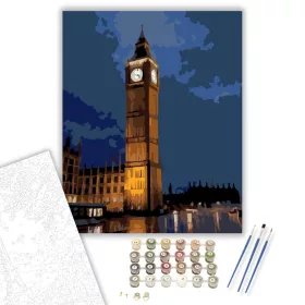 Big Ben és a Westminster Palota Esős Estén - számfestő készlet - Számfestő.hu - 40×50cm - keret nélkül