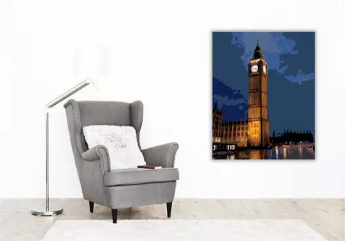 Big Ben és a Westminster Palota Esős Estén - számfestő készlet - Számfestő.hu - 80×100cm - keret nélkül