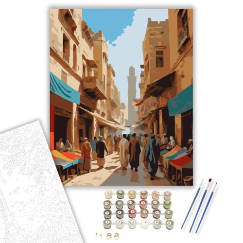 Kairói Bazár Forgataga - számfestő készlet - Számfestő.hu - 40×50cm - keret nélkül