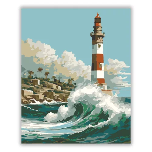 Alexandriai Világítótorony a Tengerparton - számfestő készlet - Számfestő.hu - 50×60cm - Keret nélkül