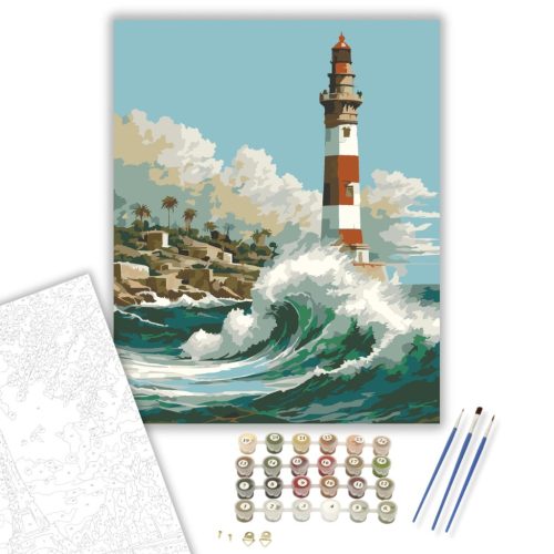 Alexandriai Világítótorony a Tengerparton - számfestő készlet - Számfestő.hu - 50×60cm - keret nélkül