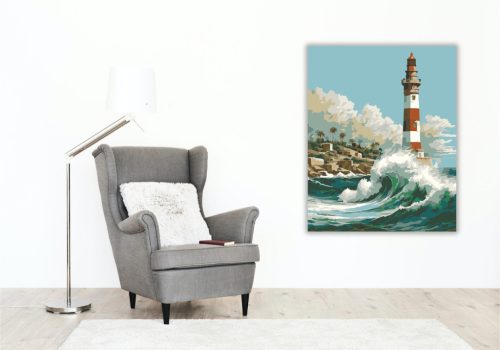 Alexandriai Világítótorony a Tengerparton - számfestő készlet - Számfestő.hu - 60×70cm - keretre feszítve