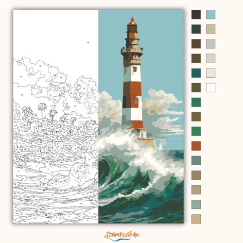 Alexandriai Világítótorony a Tengerparton - számfestő készlet - Számfestő.hu - 40×50cm - Keret nélkül
