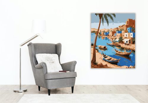 Nílusi Nubiai Falucska - számfestő készlet - Számfestő.hu - 40×50cm - keretre feszítve