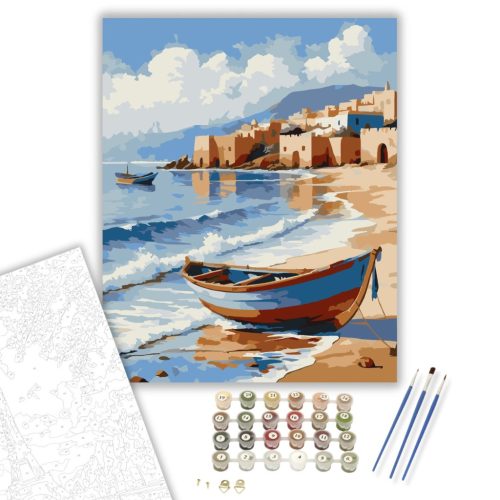 Atlanti-óceán Partja Halászhajókkal - számfestő készlet - Számfestő.hu - 40×50cm - keretre feszítve