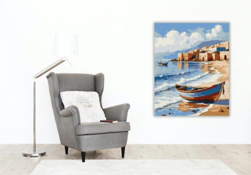 Atlanti-óceán Partja Halászhajókkal - számfestő készlet - Számfestő.hu - 40×50cm - keretre feszítve