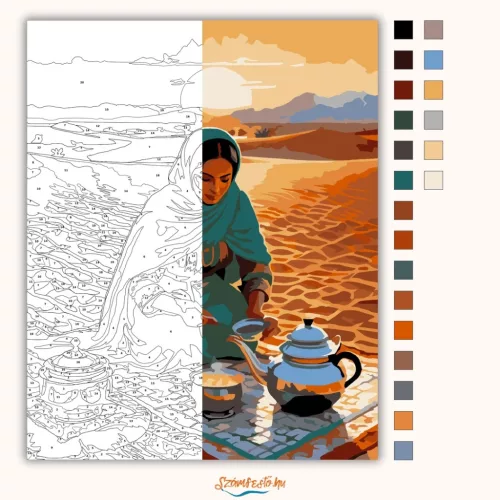 Berber Nő és a Sivatagi Tea - számfestő készlet - Számfestő.hu - 40×50cm - Keret nélkül