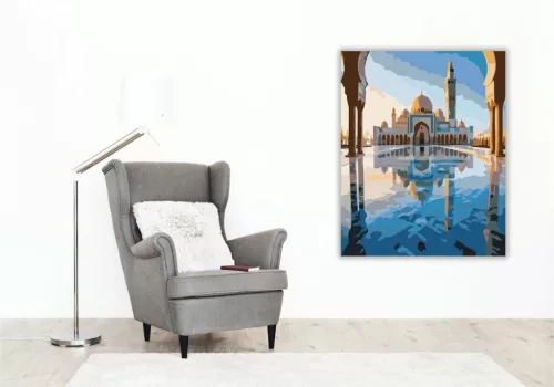 Hassan II mecset naplementében - számfestő készlet - Számfestő.hu - 40×50cm - Keret nélkül