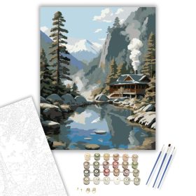 Hegyi Onsen Fenyőkkel - számfestő készlet - Számfestő.hu - 40×50cm - keret nélkül