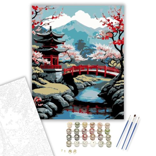 Tavaszi Pagoda és Vörös Híd - számfestő készlet - Számfestő.hu - 40×50cm - keret nélkül