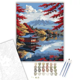 Fuji Hegy Őszi Tóparttal - számfestő készlet - Számfestő.hu - 40×50cm - keret nélkül