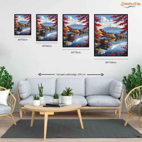 Fuji Hegy Őszi Tóparttal - számfestő készlet - Számfestő.hu - 40×50cm - Keret nélkül