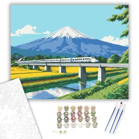 Shinkansen és Fuji Hegy - számfestő készlet - Számfestő.hu - 40×50cm - keret nélkül