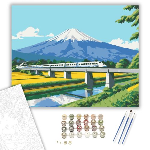 Shinkansen és Fuji Hegy - számfestő készlet - Számfestő.hu - 40×50cm - keret nélkül