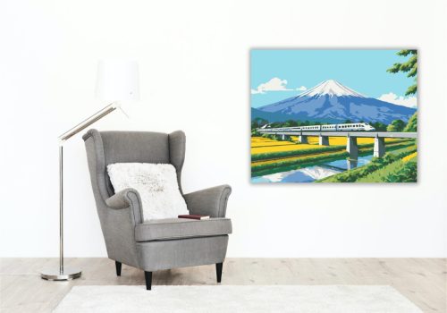 Shinkansen és Fuji Hegy - számfestő készlet - Számfestő.hu - 40×50cm - keretre feszítve